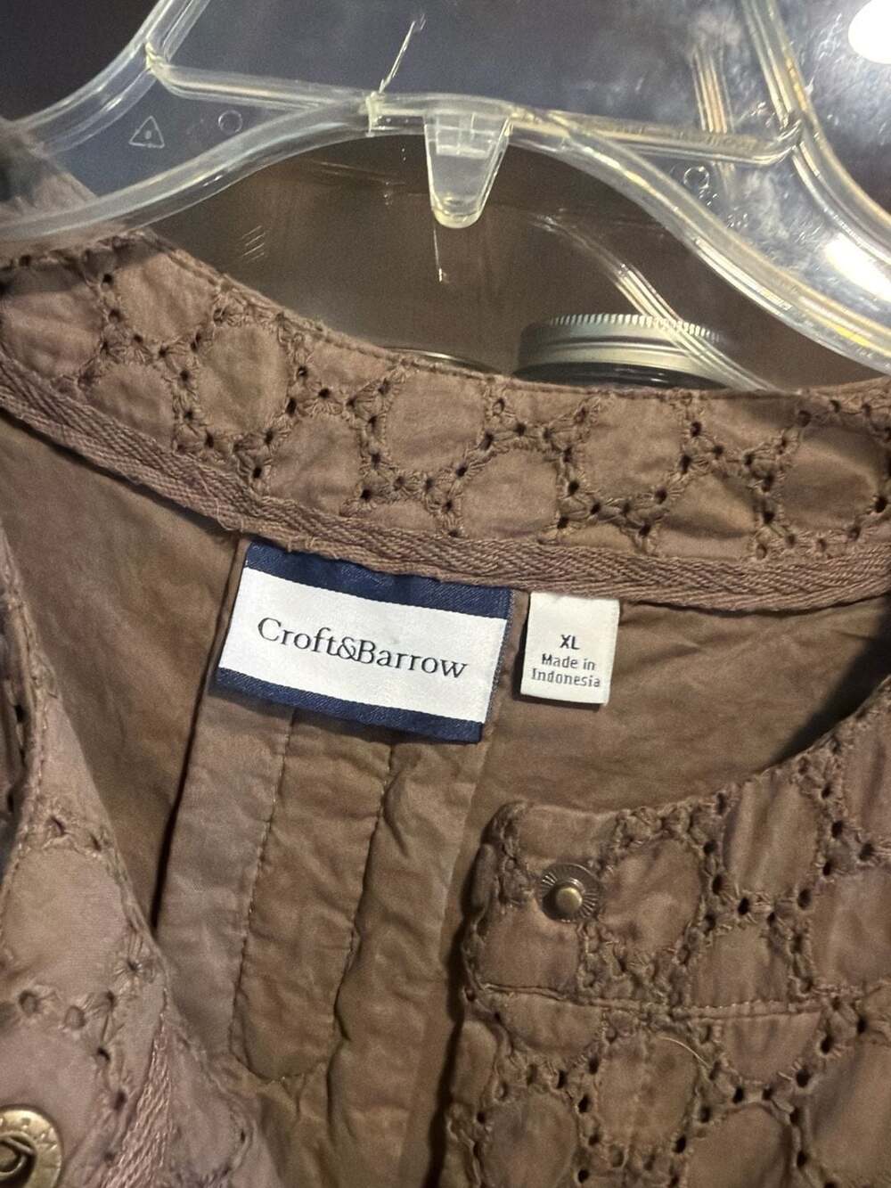 Croft & Barrow Brown Cotton Eyelet Lace Snap-Front Jacket XL - Picture 2 of 4